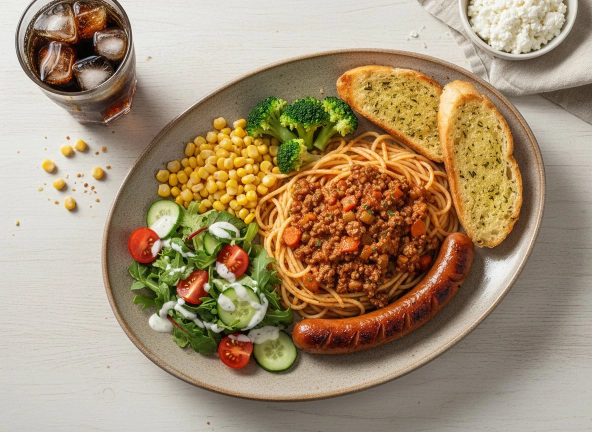 Spaghetti Bolognese mit Beilagen photo