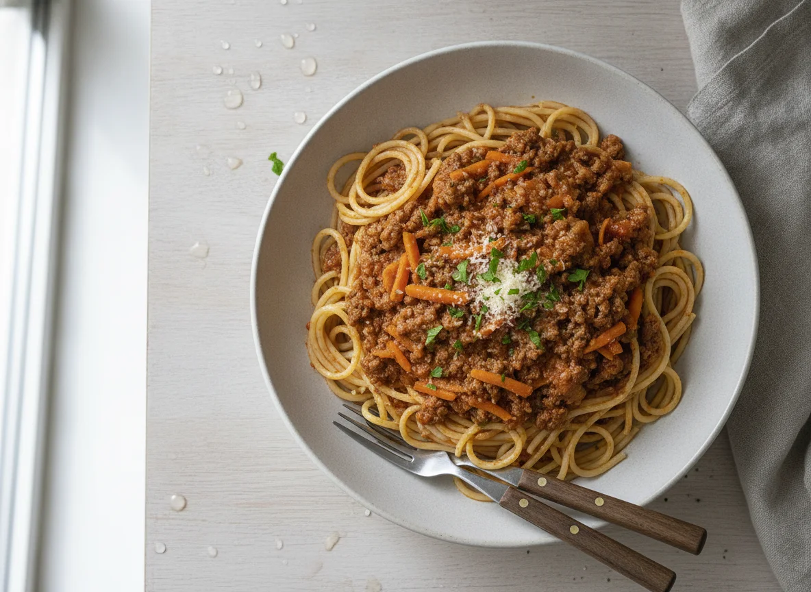 Spaghetti Bolognese mit Karotten photo