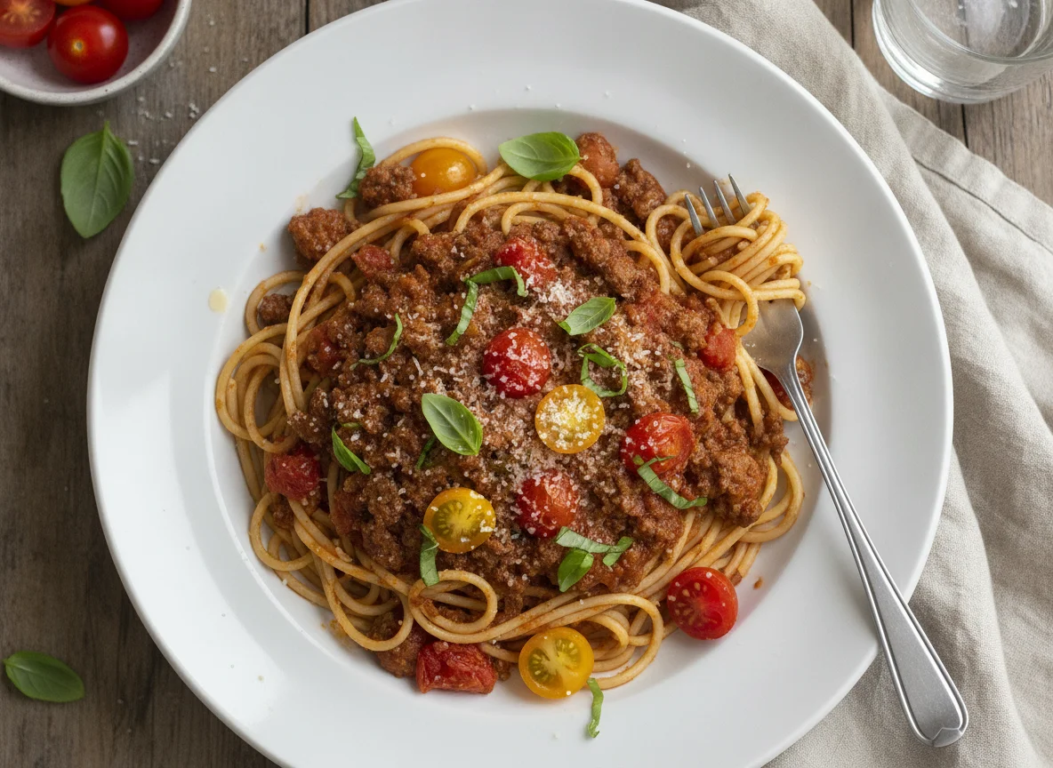 Spaghetti Bolognese mit Kirschtomaten photo