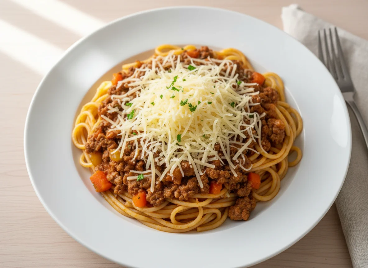 Spaghetti Bolognese mit viel Käse photo
