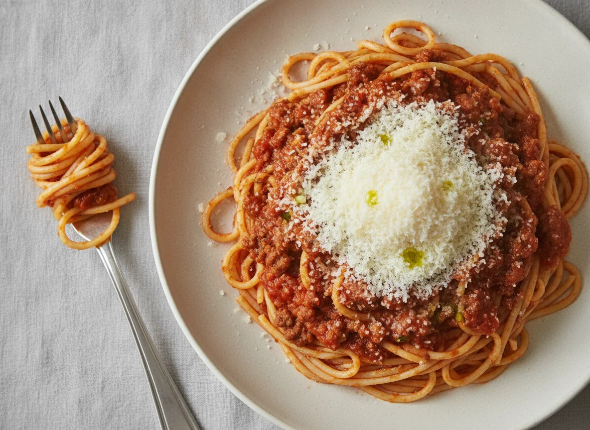 Spaghetti Bolognese mit viel Parmesan photo