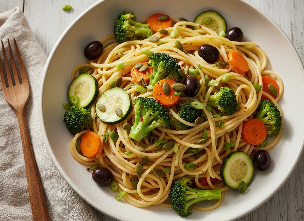 Spaghetti mit Brokkoli und Gemüse photo