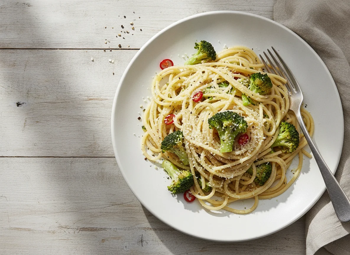Spaghetti mit Brokkoli und Olivenöl photo