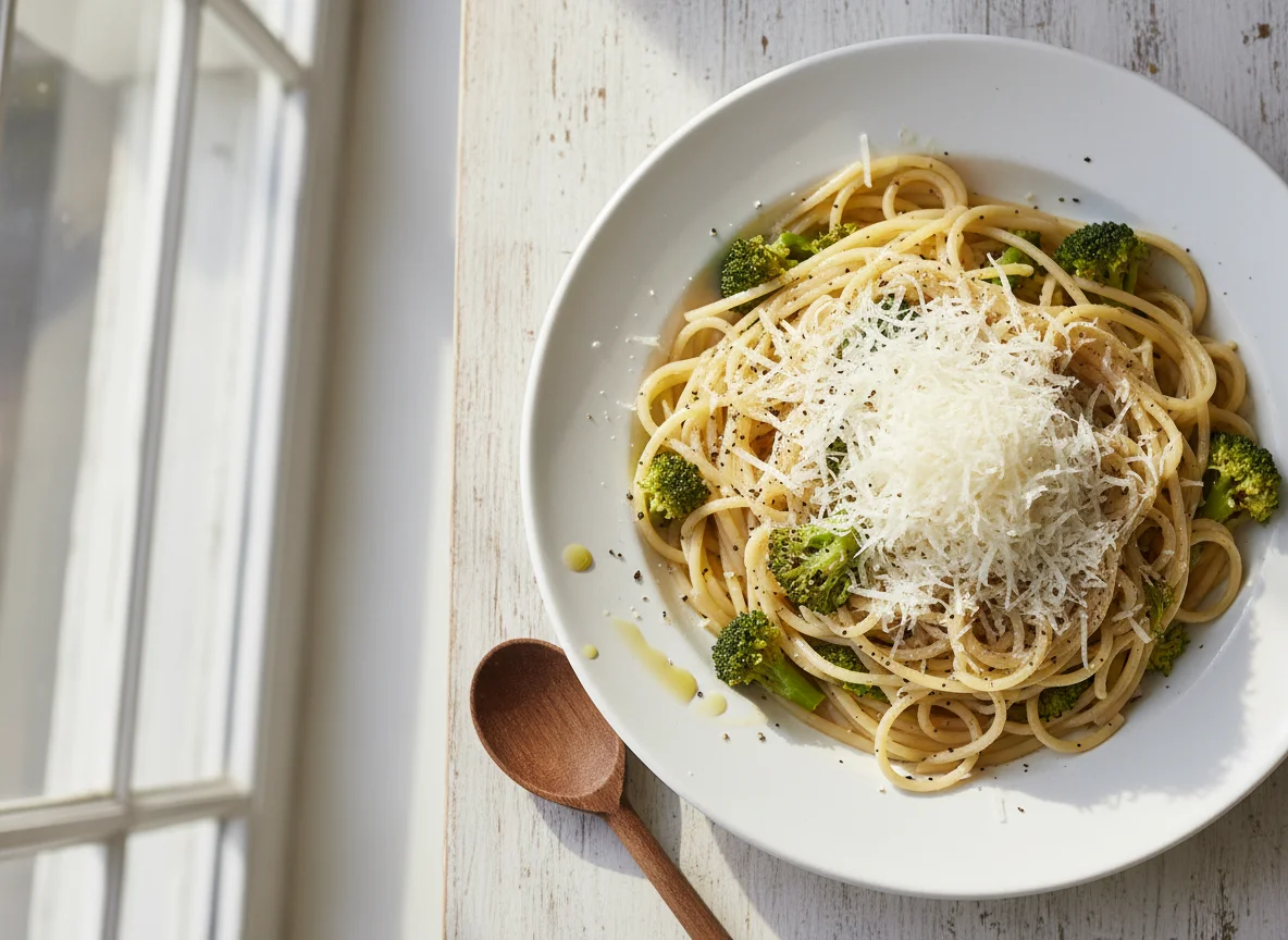 Spaghetti mit Brokkoli und Parmesan photo