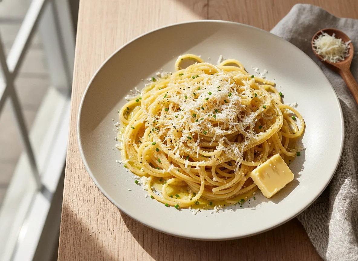 Spaghetti mit Butter und Käse photo