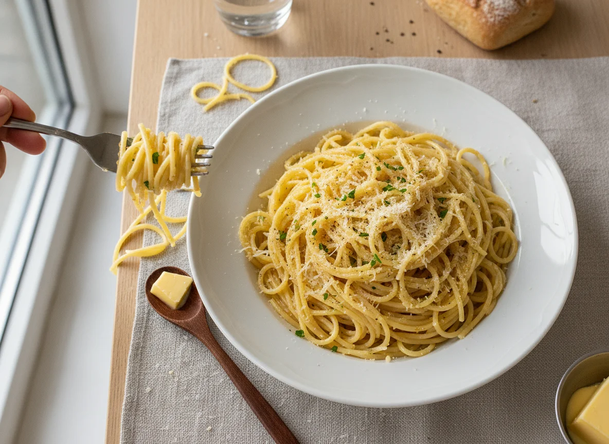 Spaghetti mit Butter und Parmesan photo