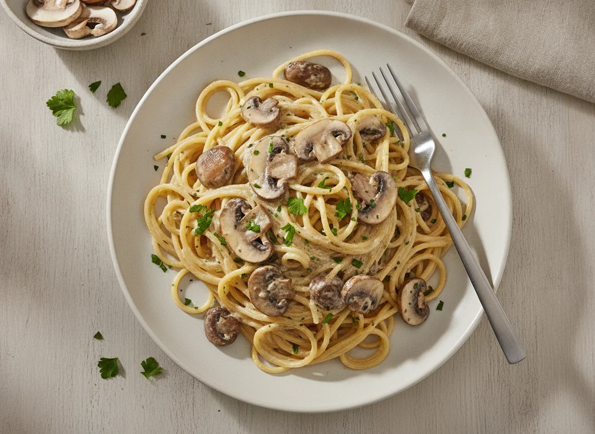 Spaghetti mit Champignon-Rahmsauce photo