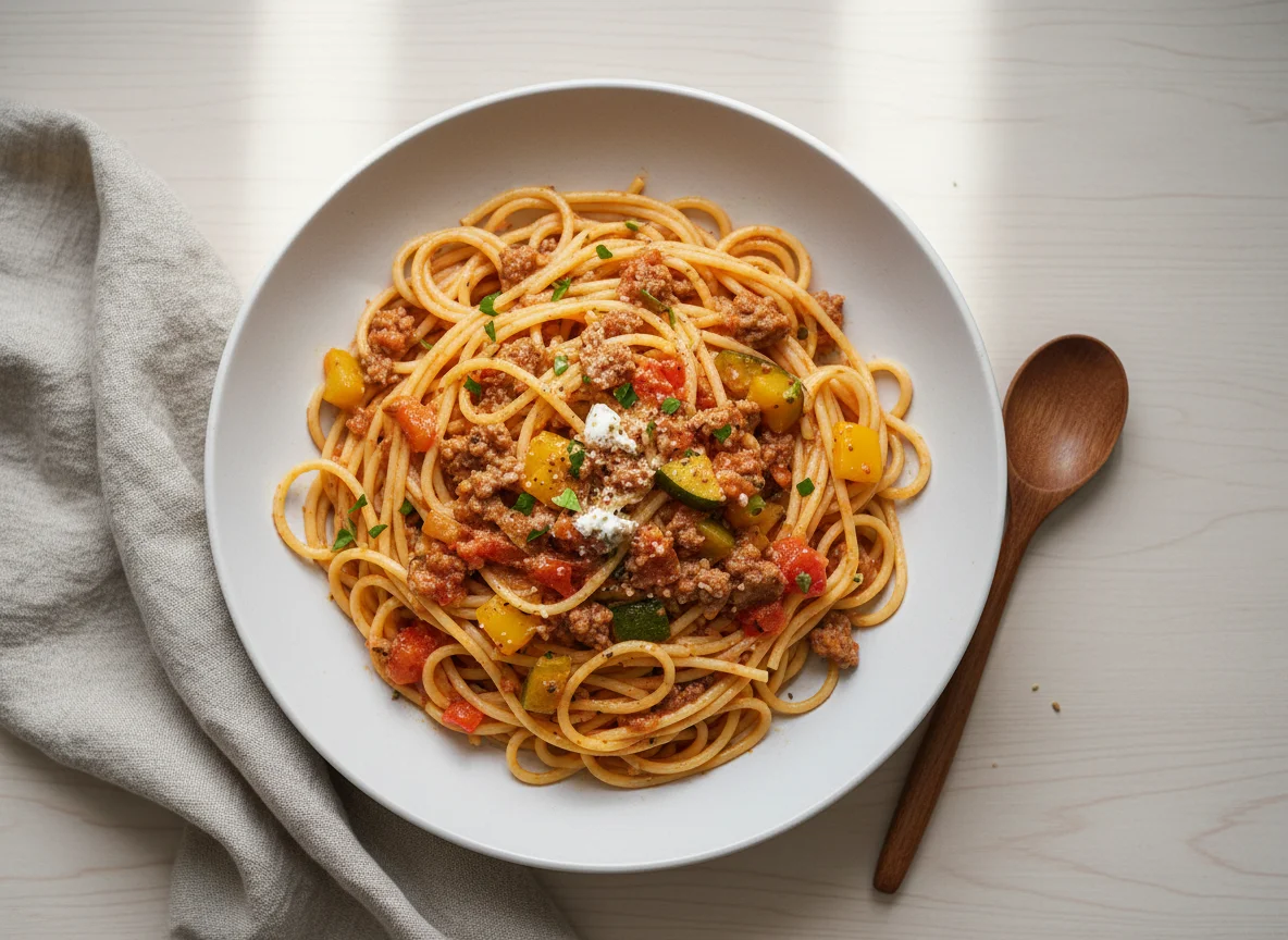 Spaghetti mit Hackfleisch-Gemüse-Soße photo