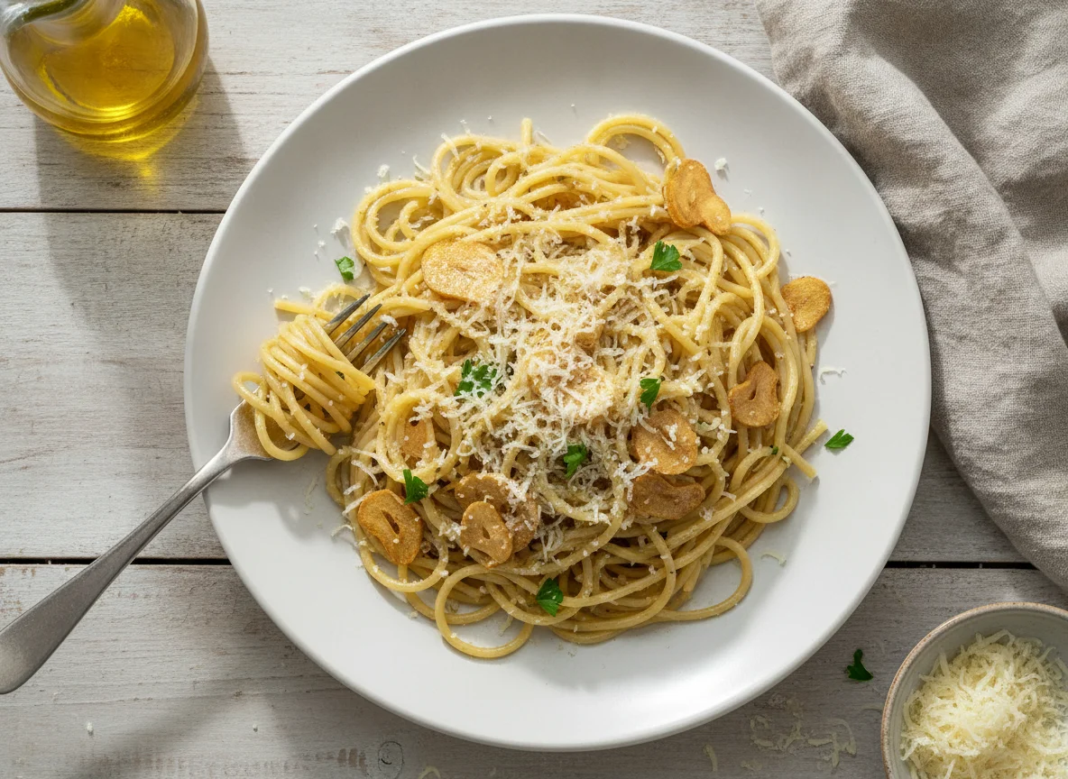 Spaghetti mit Knoblauch und Öl photo