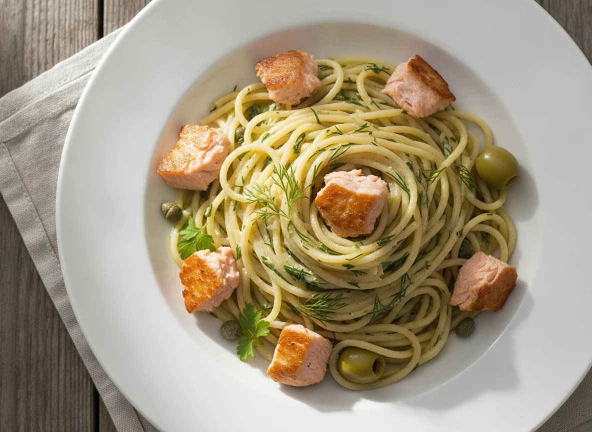 Spaghetti mit Lachs photo