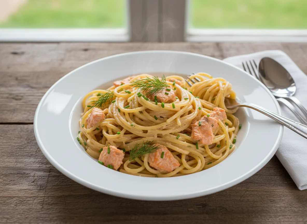 Spaghetti mit Lachs-Sahne-Sauce photo