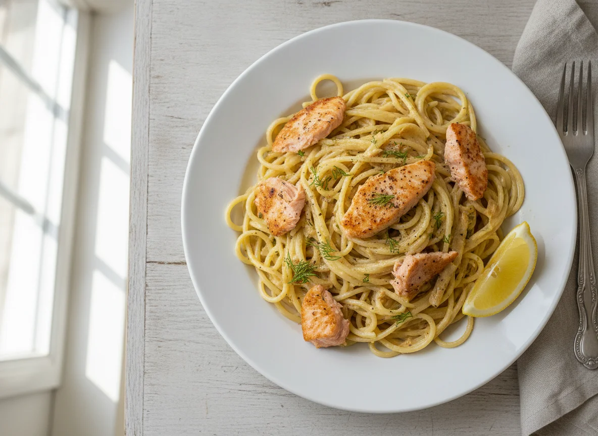 Spaghetti mit Lachs-Sahnesauce photo