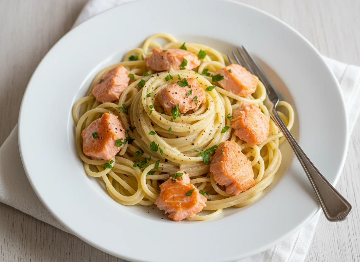 Spaghetti mit Lachs-Sahne-Soße photo