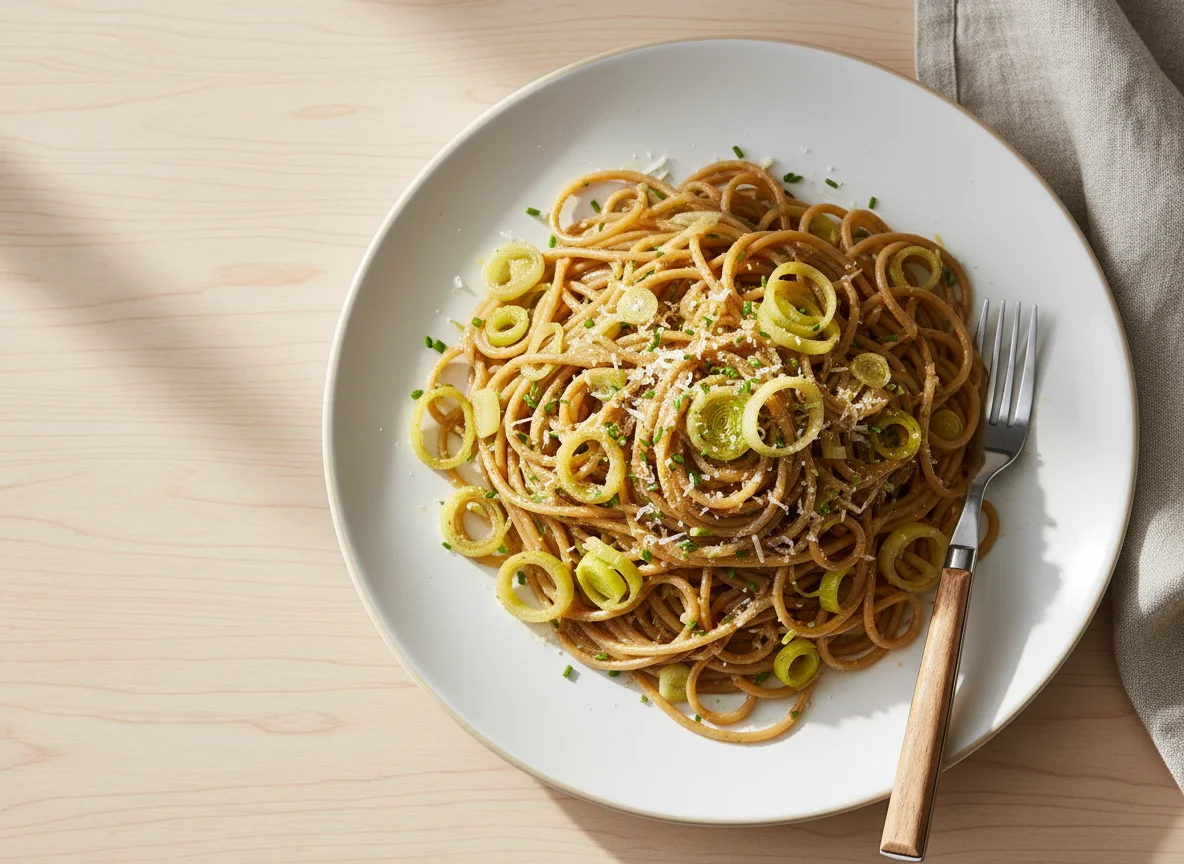 Spaghetti mit Lauch photo