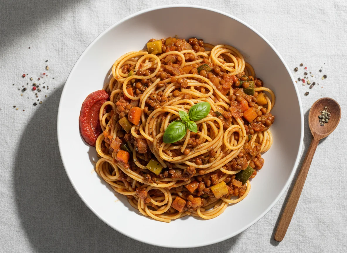 Spaghetti mit Linsen-Gemüsesauce photo