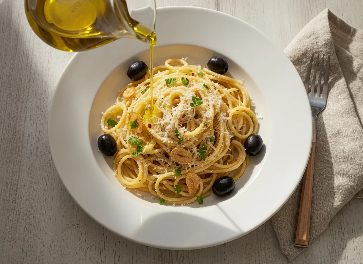 Spaghetti mit Parmesan und Olivenöl photo