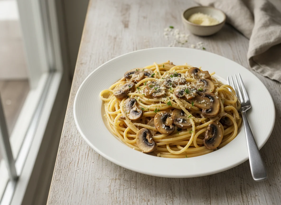 Spaghetti mit Pilzrahmsoße photo