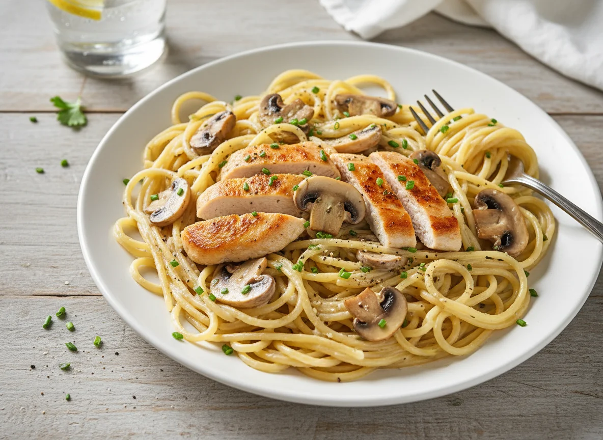 Spaghetti mit Pilz-Sahne-Sauce photo