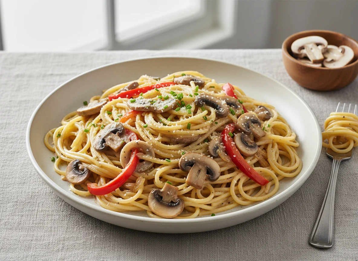 Spaghetti mit Pilz-Sahnesauce photo