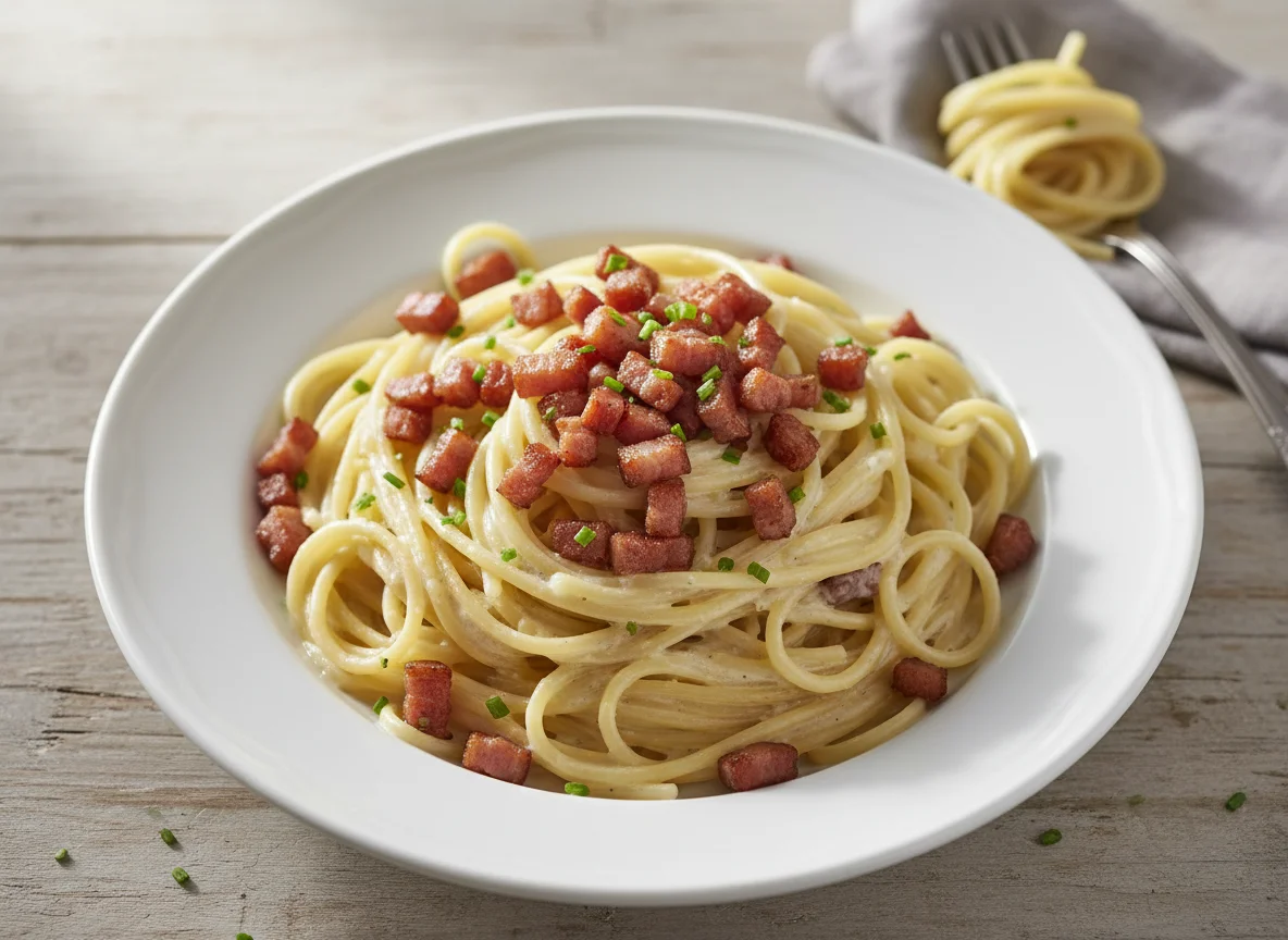 Spaghetti mit Sahnesauce photo