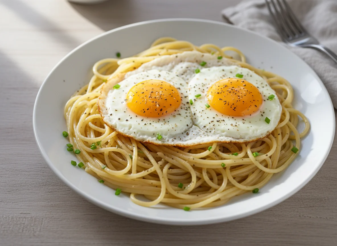 Spaghetti mit Spiegelei photo