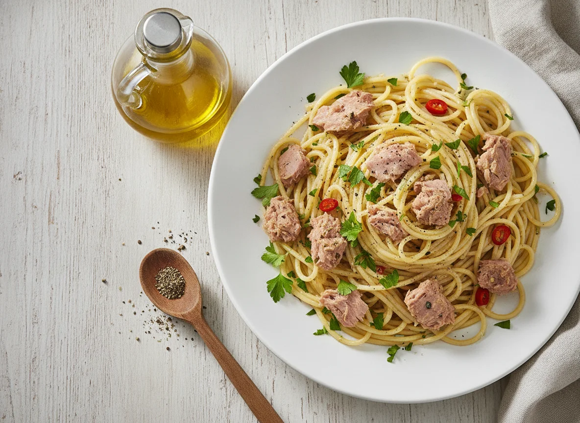 Spaghetti mit Thunfisch und Kräutern photo