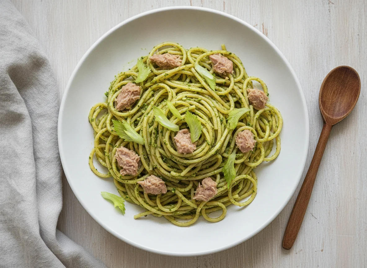 Spaghetti mit Thunfisch und Pesto photo