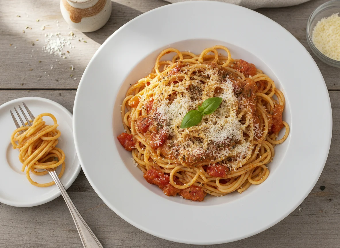 Spaghetti mit Tomaten-Sahnesauce photo