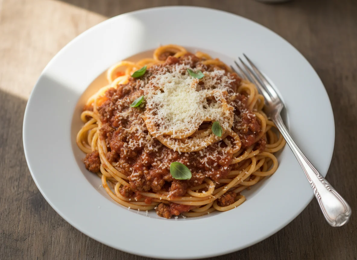 Spaghetti mit Tomatensoße und Hackfleisch photo