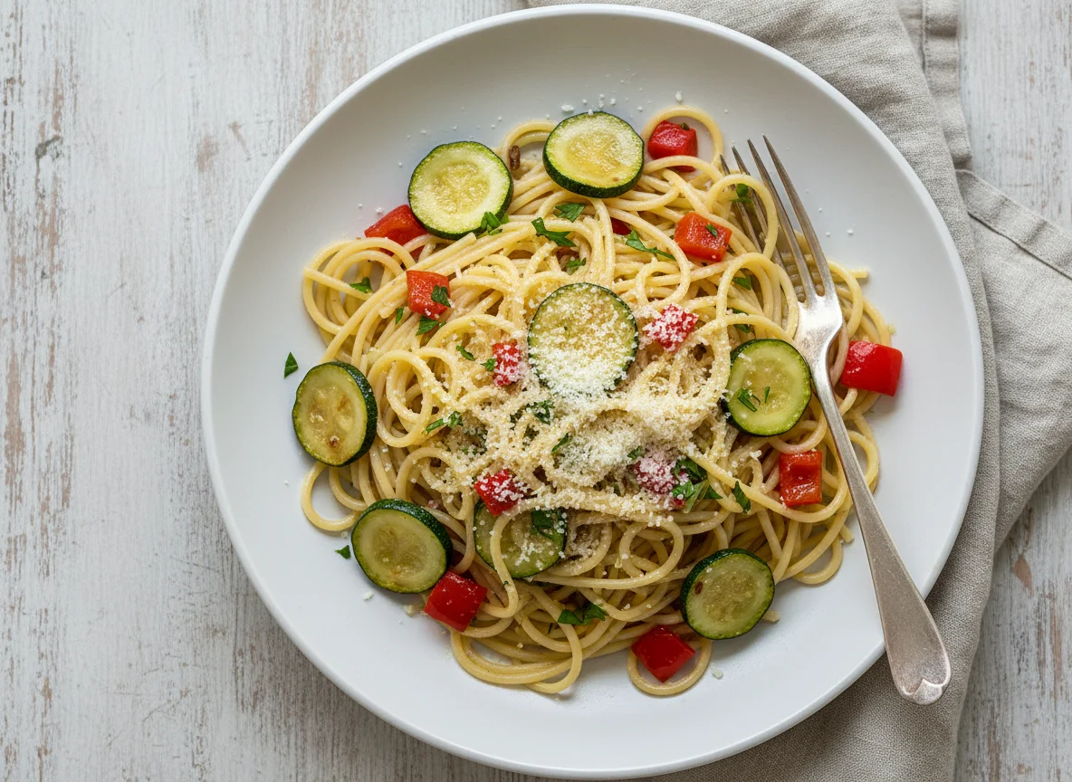 Spaghetti mit Zucchini und Paprika photo