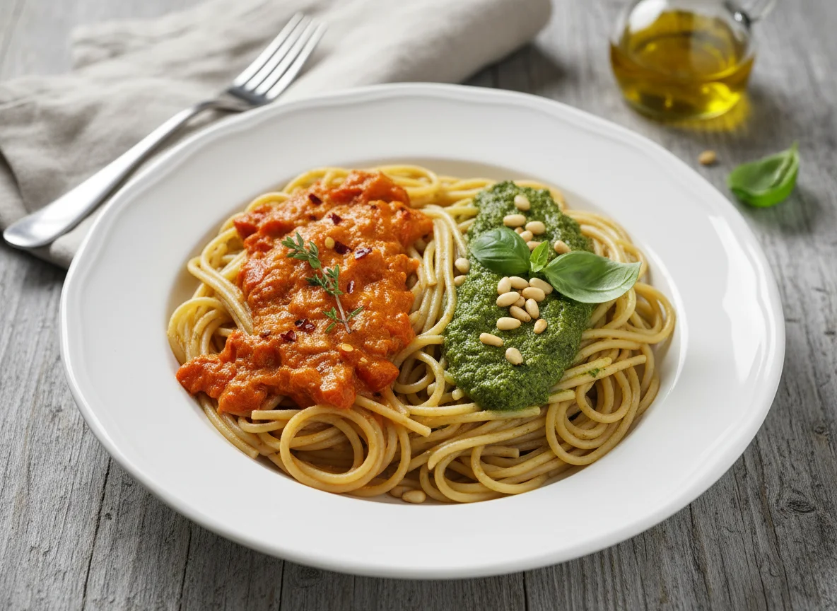 Spaghetti mit zwei Saucen photo