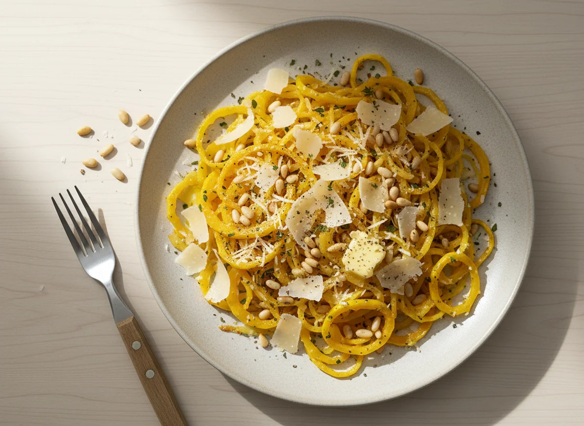 Spaghettikürbis mit Pinienkernen und Parmesan photo