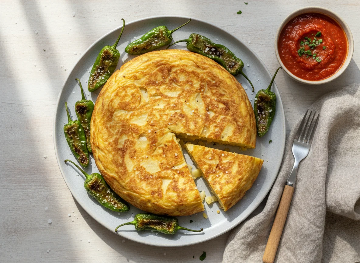Spanische Tortilla mit Pimientos de Padron photo