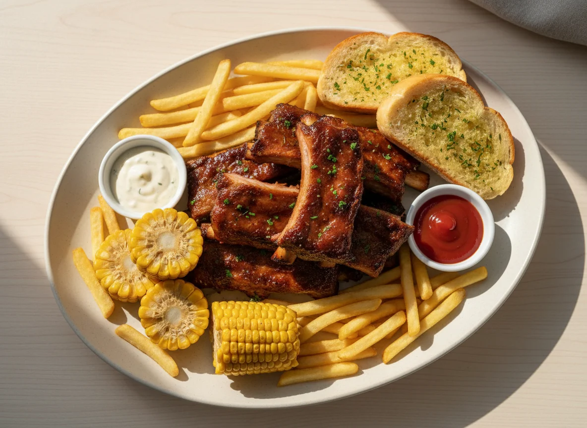 Spareribs Platte mit Beilagen photo