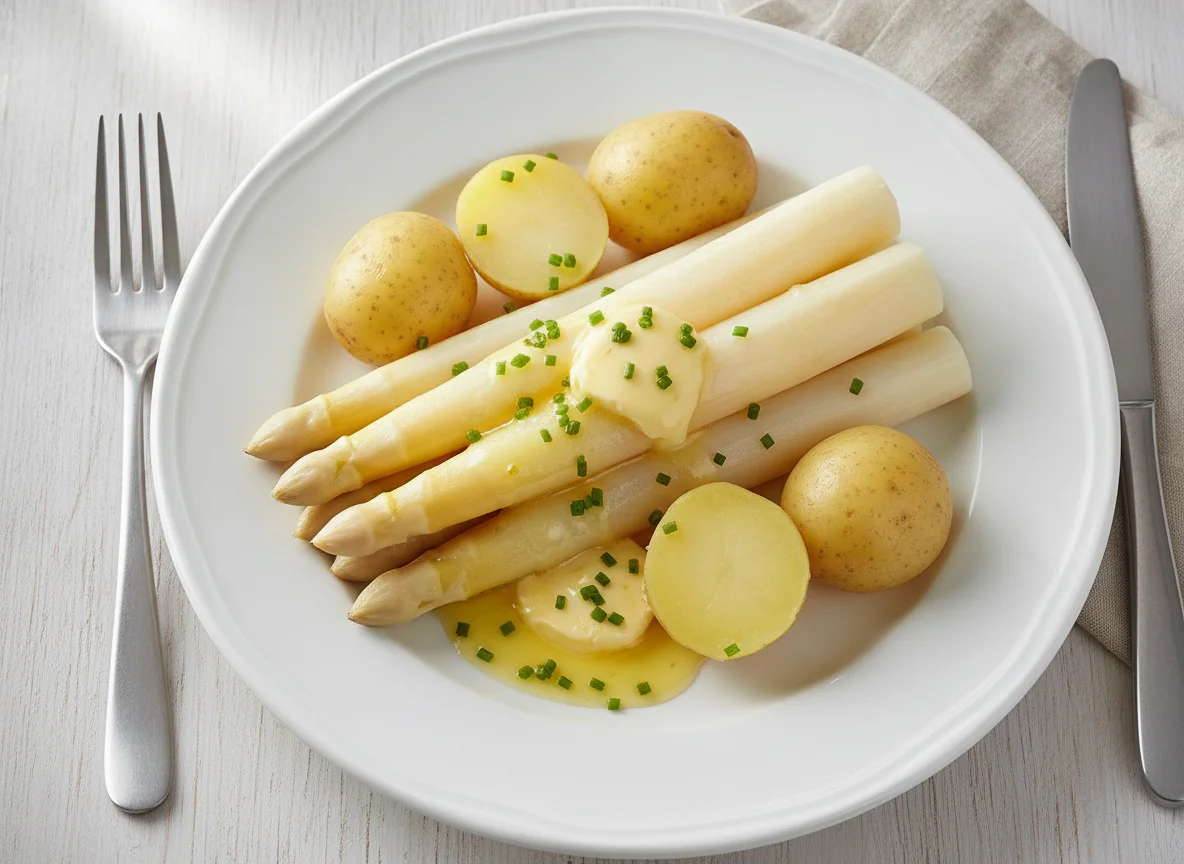 Spargel mit Salzkartoffeln und Butter photo