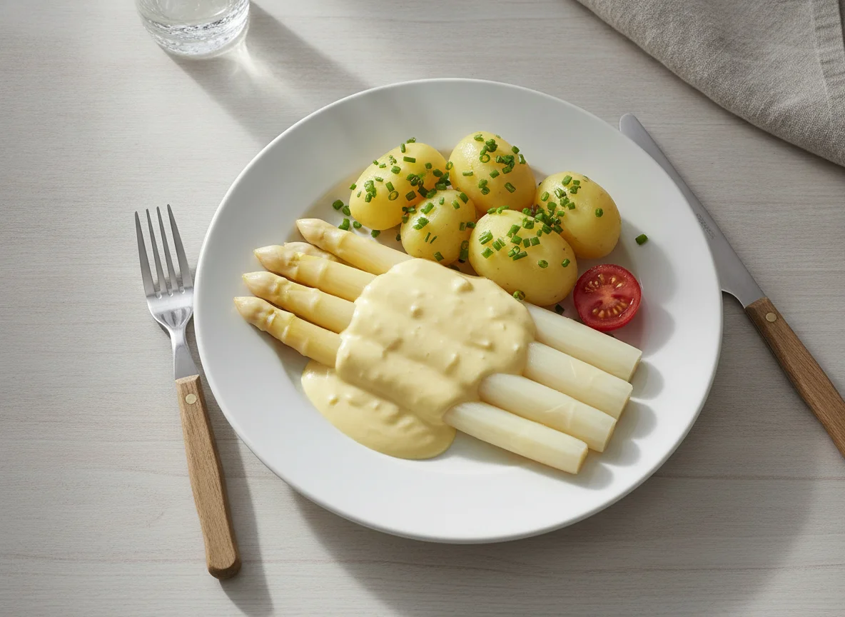 Spargel mit Sauce Hollandaise und Petersilienkartoffeln photo