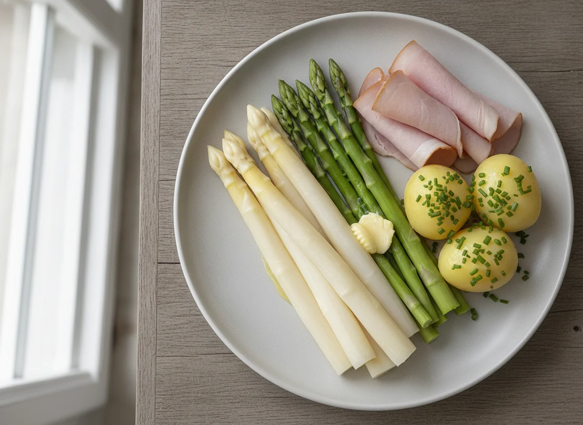 Spargel mit Schinken und Salzkartoffeln photo