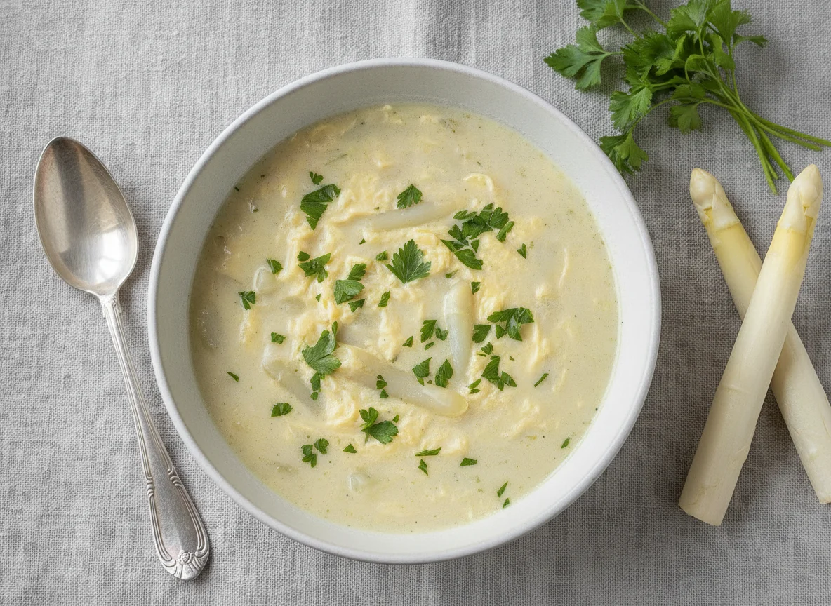 Spargelsuppe mit Ei photo
