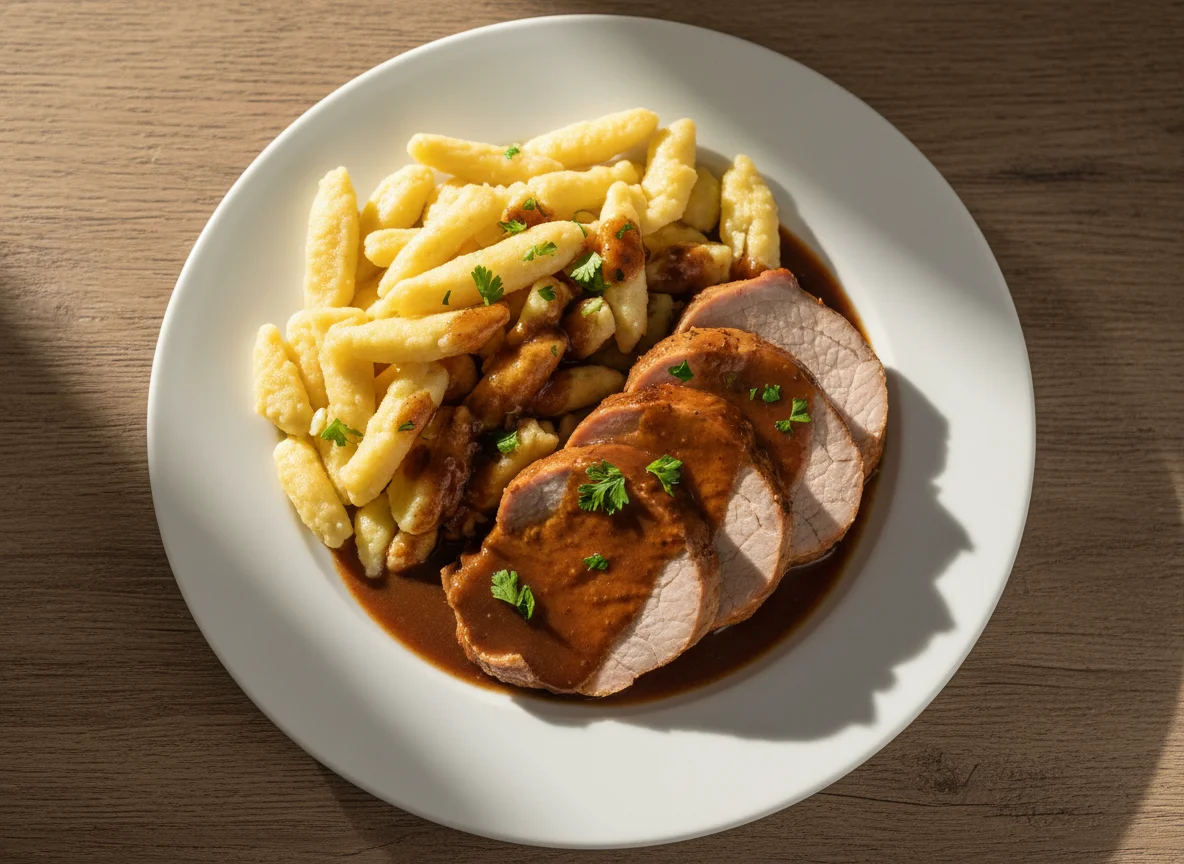 Spätzle mit Braten und Soße photo