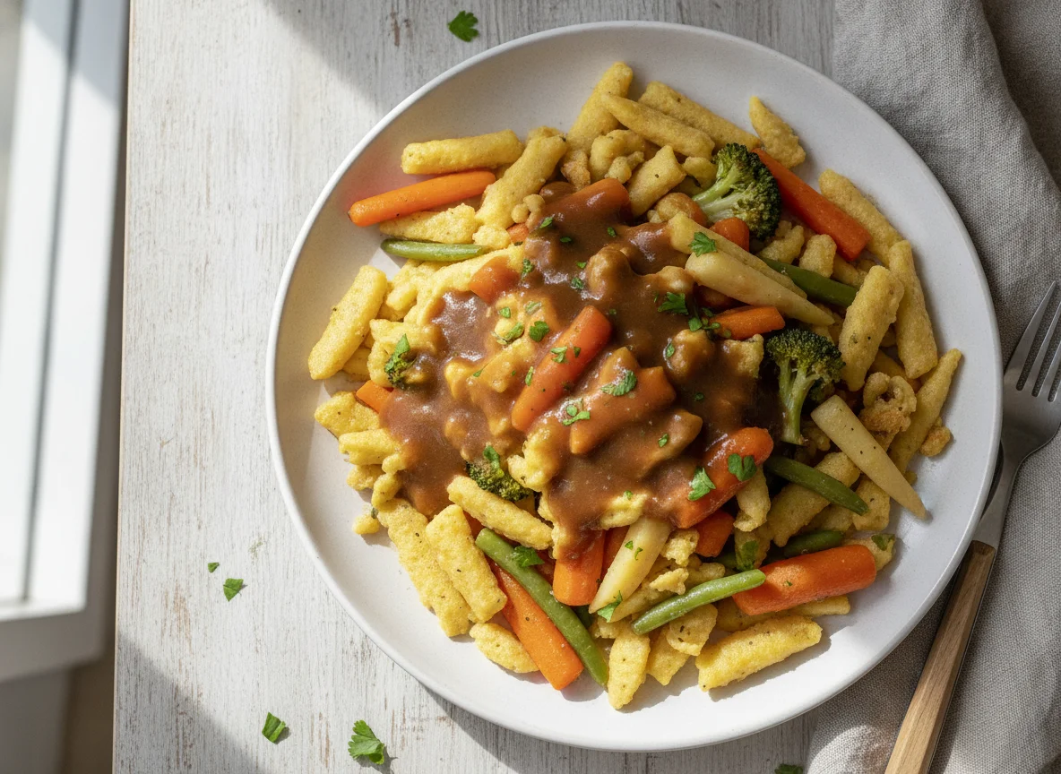 Spätzle mit Gemüse und Soße photo