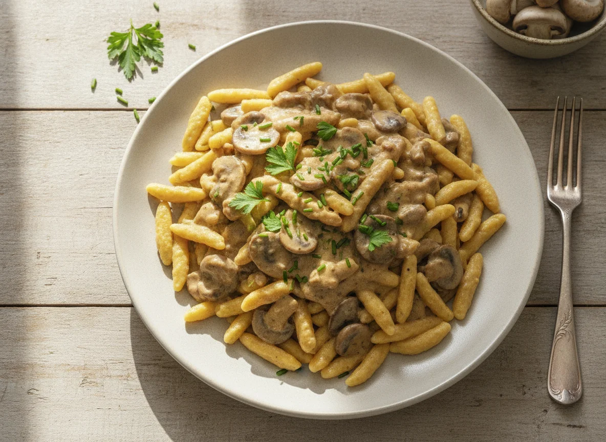 Spätzle mit Geschnetzeltem in Rahmsauce photo