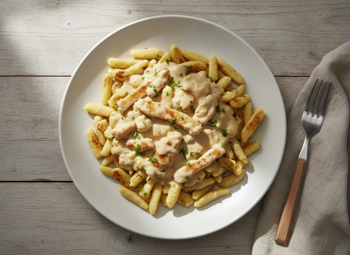 Spätzle mit Geschnetzeltem in Sahnesauce photo