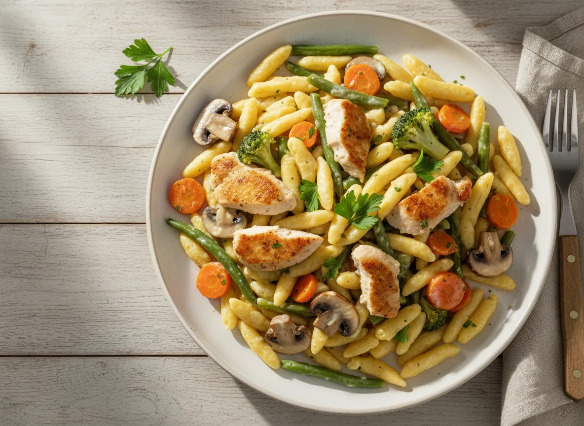 Spätzle mit Hähnchen und Gemüse photo