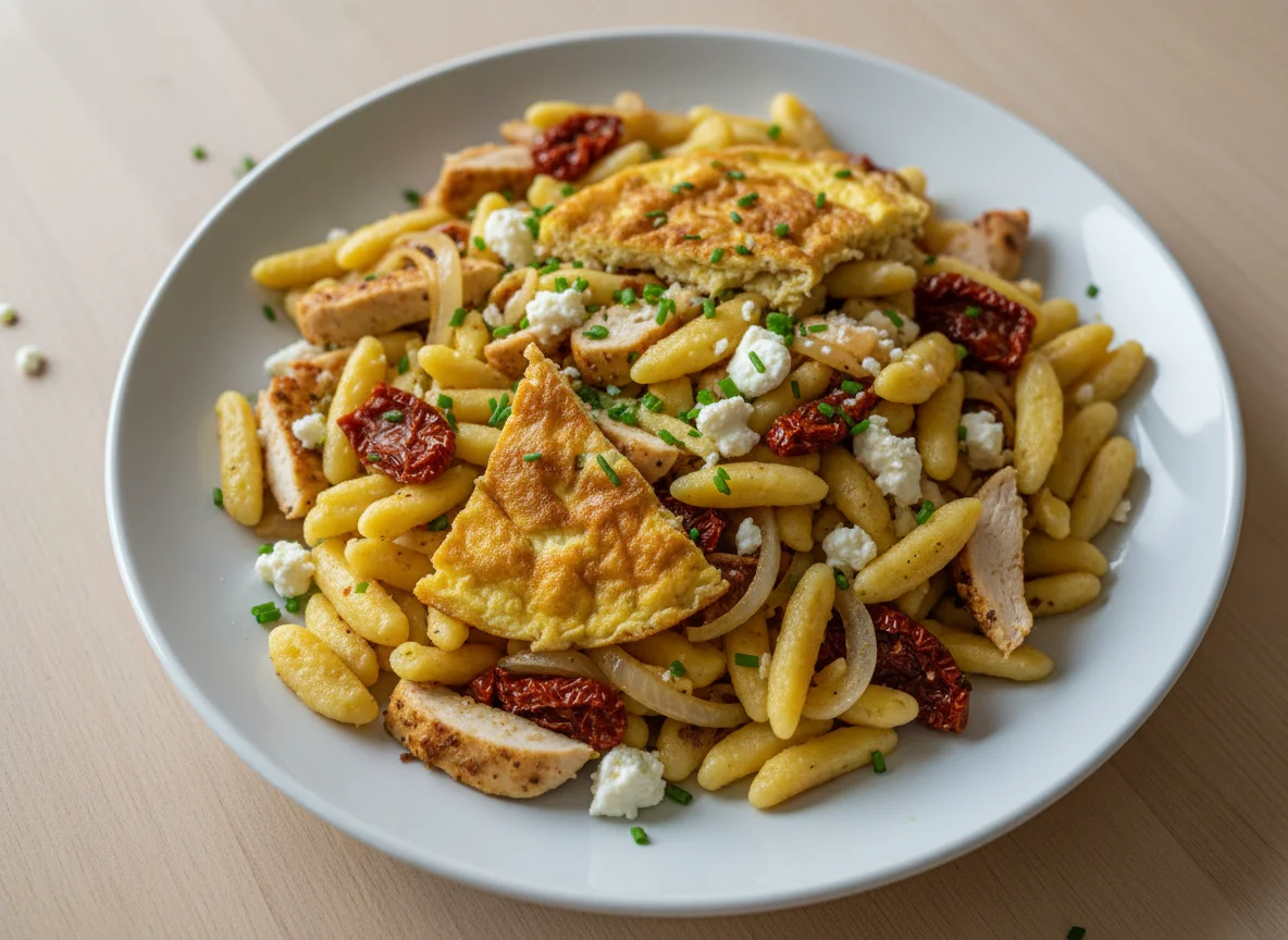 Spätzle mit Hähnchen-Omelett photo