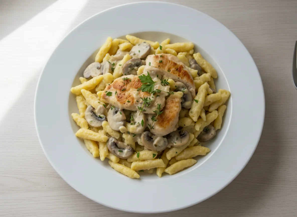 Spätzle mit Hähnchen-Pilz-Rahmsauce photo
