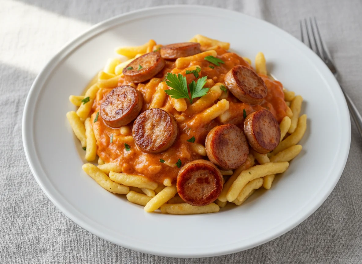 Spätzle mit Wurstgulasch photo