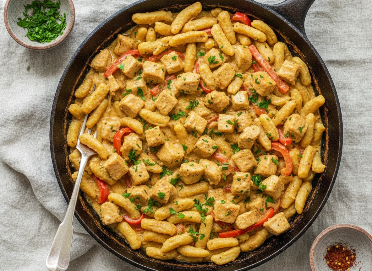 Spätzle-Pfanne mit Hähnchen und Paprika photo