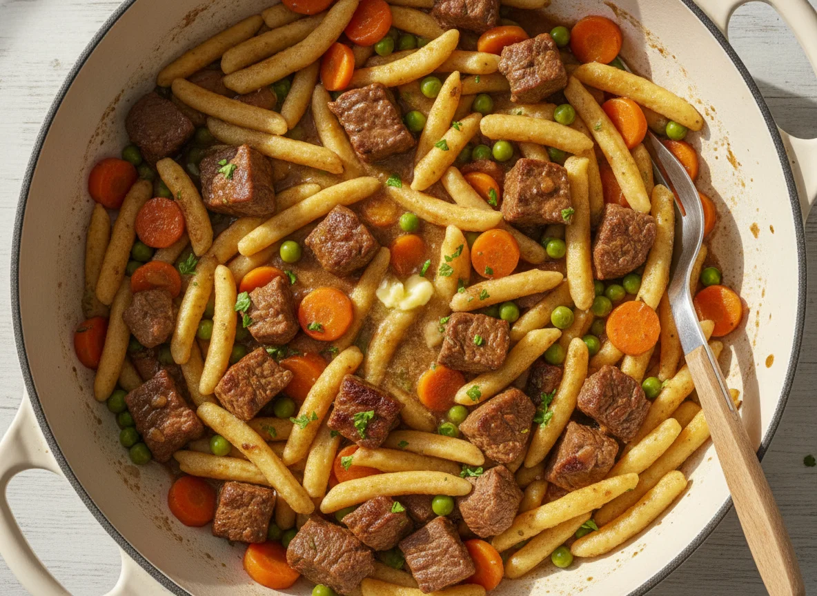 Spätzle-Pfanne mit Rindfleisch und Gemüse photo