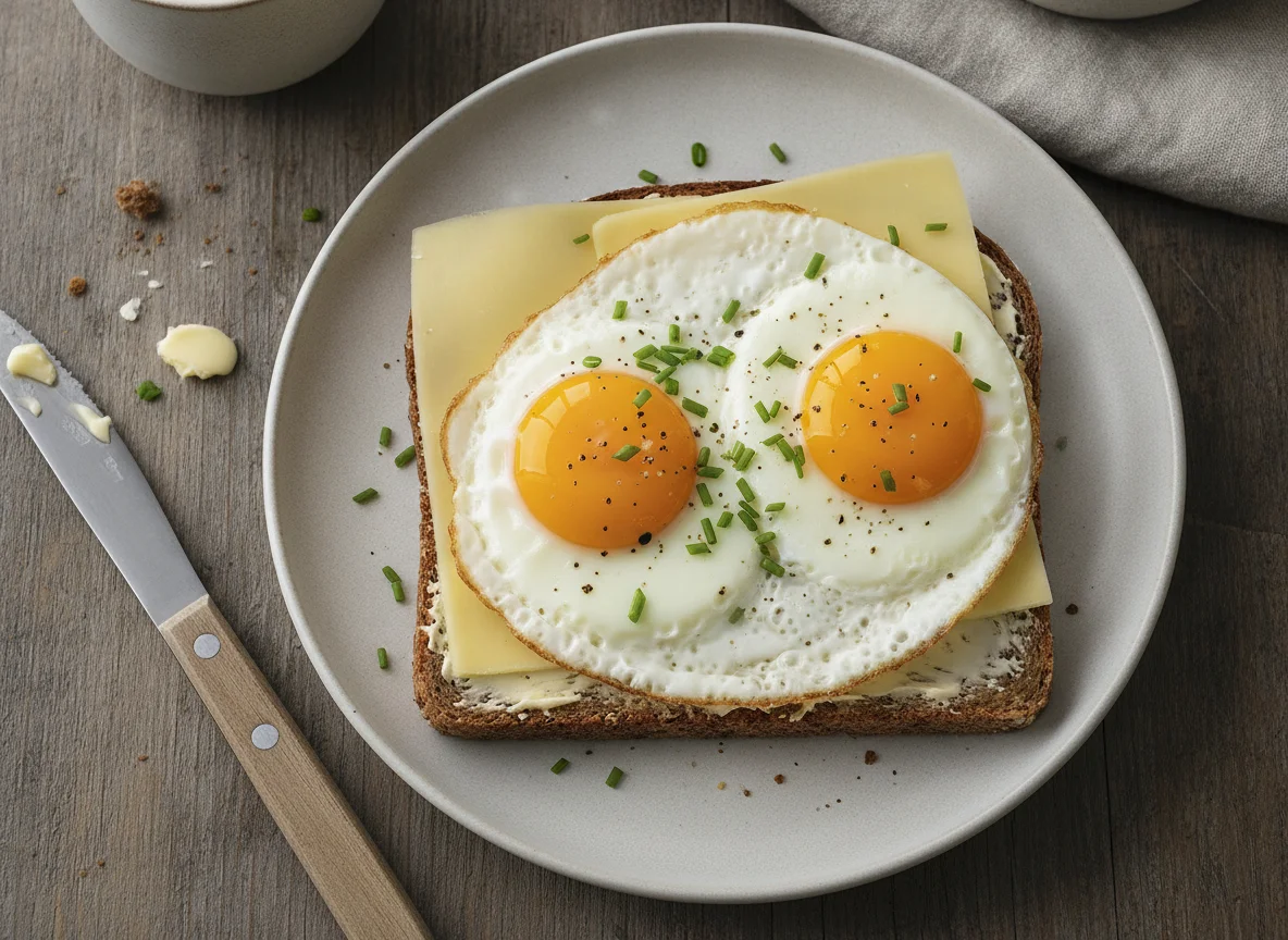 Spiegelei auf Käsebrot photo