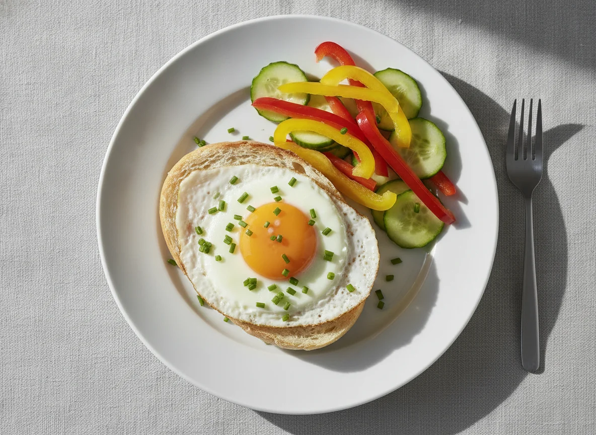 Spiegelei mit Brötchen und Salat photo